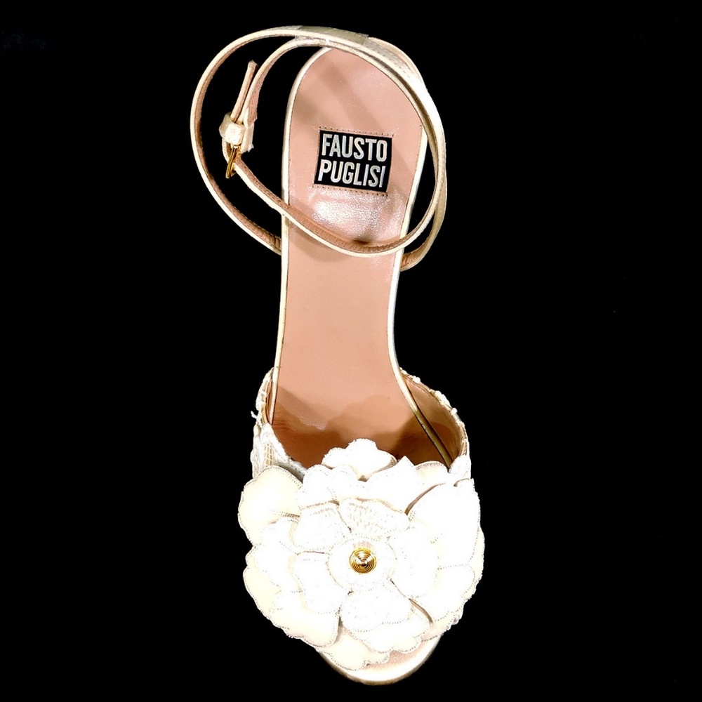 FAUSTO PUGLISI 🇮🇹 WOMEN'S BEIGE LEATHER COMFORT FASHION HEELED SANDALS - Picture 6 of 8